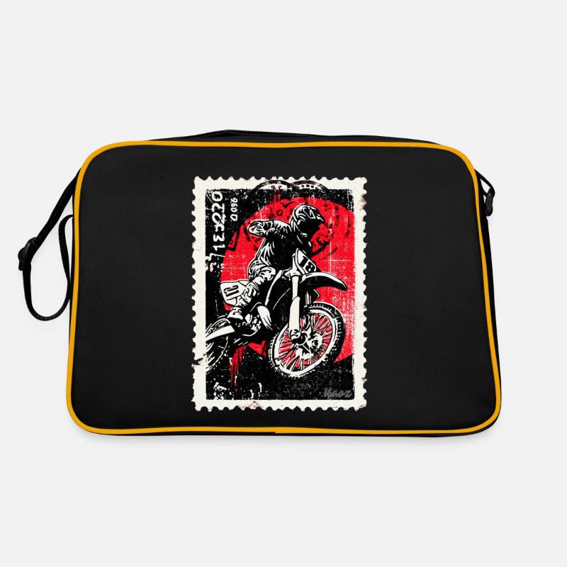 Pilote de motocross devant un timbre-poste soleil rouge Sac Retro