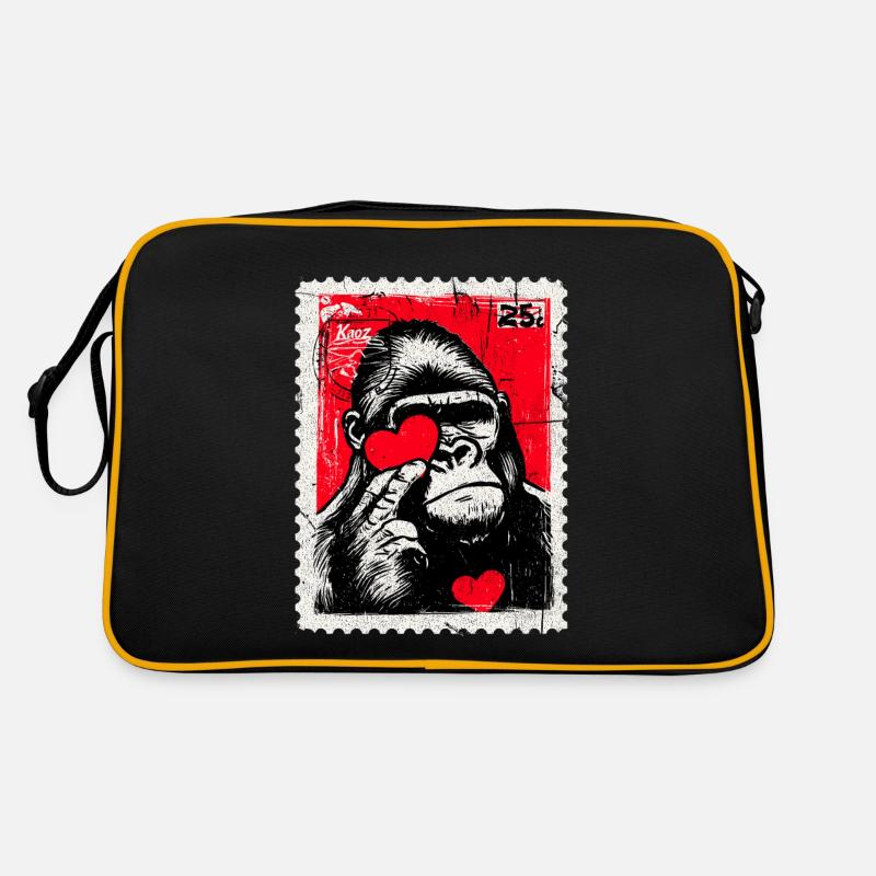 Gorille au cœur – L’amour comme timbre-poste - Sac Retro - noir/or