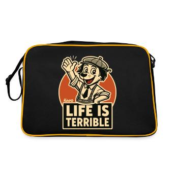 Chien souriant – La vie est terrible - Sac Retro - noir/or - Dos