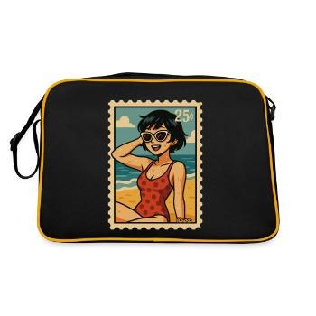 Sommer-Sonne-Girlals Retro Briefmarke - Retro Tasche - Schwarz/Gold - Hinten