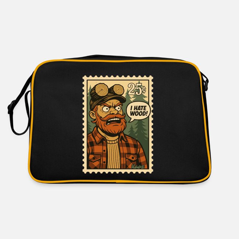 Wütender Holzfäller mit Spruch: „Ich hasse Holz!“ Retro Tasche
