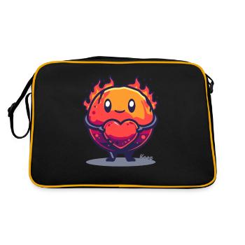 Boule de feu avec coeur - Motif de dessin animé mignon - Sac Retro - noir/or - Dos