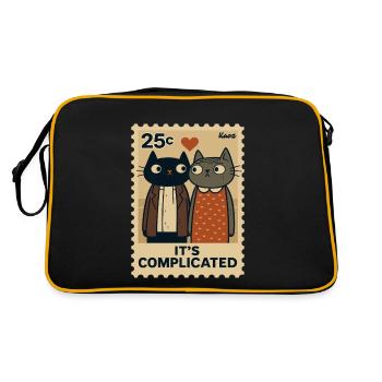 Ein Paar Katzen auf Briefmarke mit Herz - Retro Tasche - Schwarz/Gold - Hinten