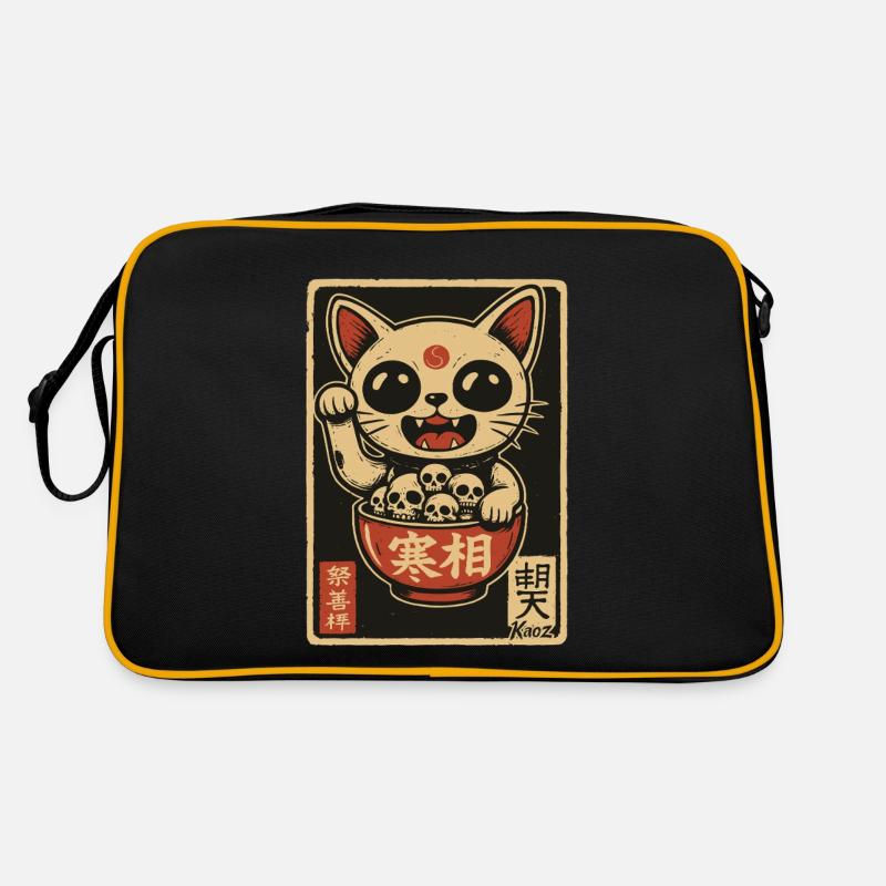 Dunkle Winke-Katze mit Totenköpfen Retro Tasche