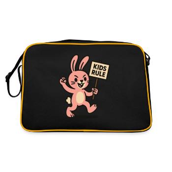 Lustiger Hase mit Schild Kinder regieren - Retro Tasche - Schwarz/Gold - Hinten