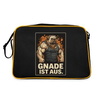 Muscular fighting dog with saying mercy is out - Retro Bag - black/gold - Back