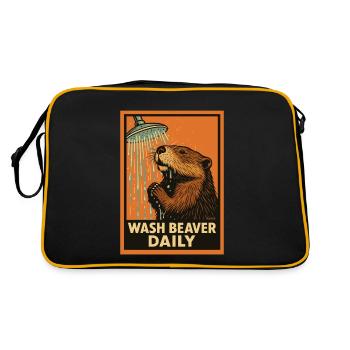 Beaver in shower with funny saying - Retro Bag - black/gold - Back