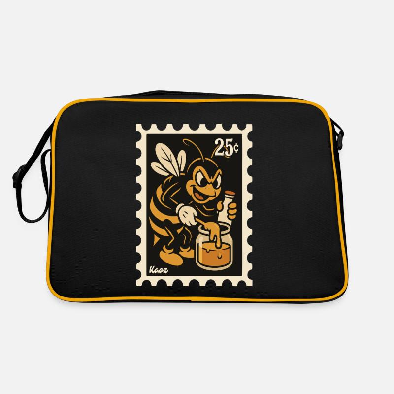 Comic-Biene mit Honig im Glas - Retro Tasche - Schwarz/Gold