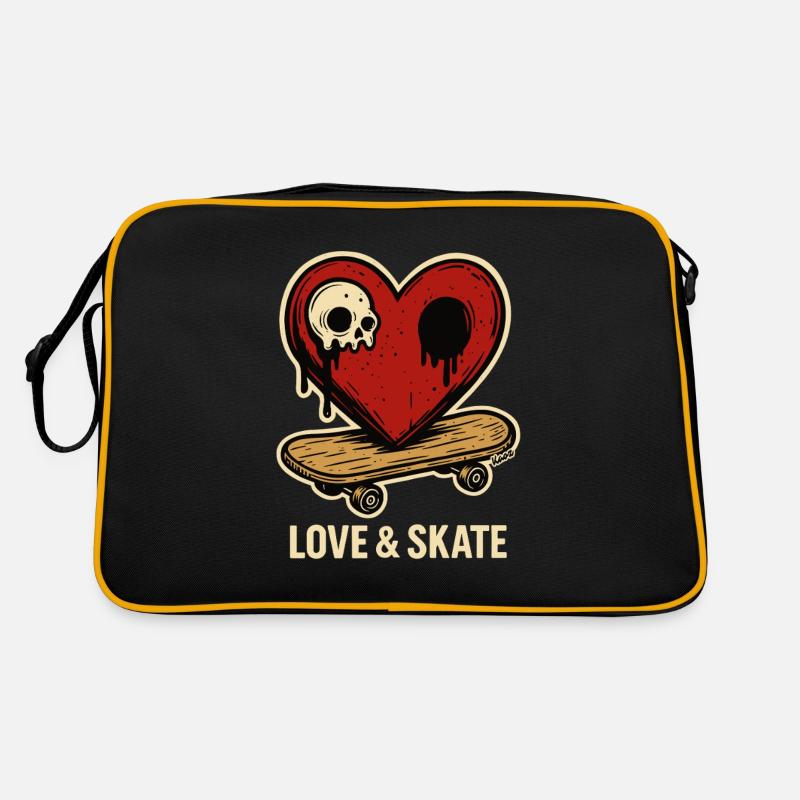 Herz mit Totenkopf auf Skateboard Retro Tasche