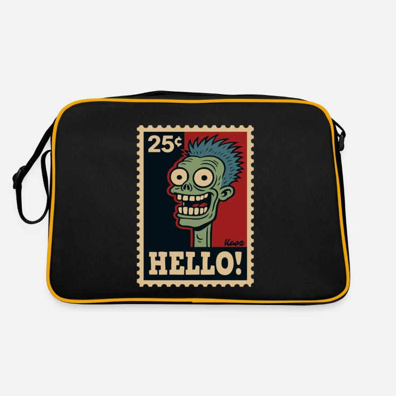 Comic zombie on postage stamp with "HELLO!" Retro Bag