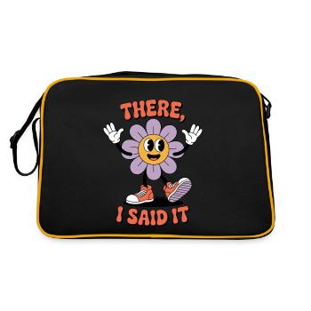 Smiling cartoon flower with saying and sneakers - Retro Bag - black/gold - Back