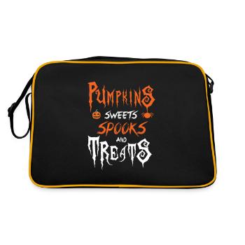 Kürbisse Süßigkeiten Gespenster Süßes oder Saures Halloween - Retro Tasche - Schwarz/Gold - Hinten