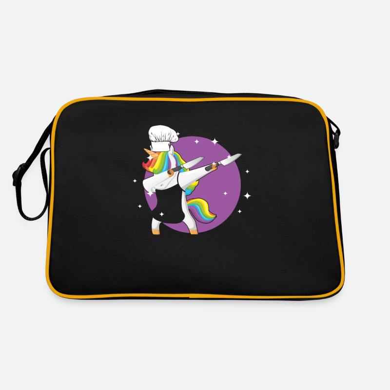 Einhorn-Chef, der betupfendes Pony-Geschenk kocht Retro Tasche