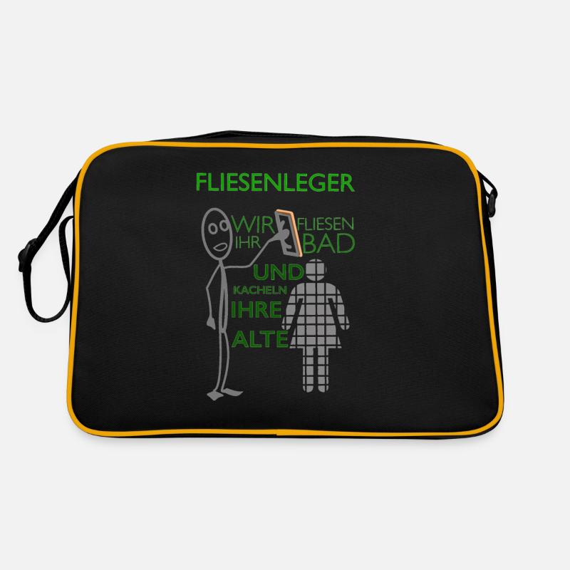 Lustiger Fliesenleger Spruch Geschenkidee - Retro Tasche - Schwarz/Gold