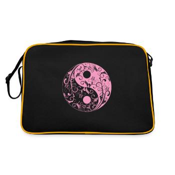 Yin Yang Blumen Rosa Blumen Harmonie Taoismus Geschenk - Retro Tasche - Schwarz/Gold - Hinten