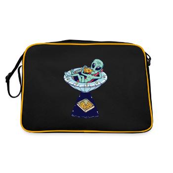 Alien Abduction Pizza UFO Flying Saucer Aliens - Retro Bag - black/gold - Back