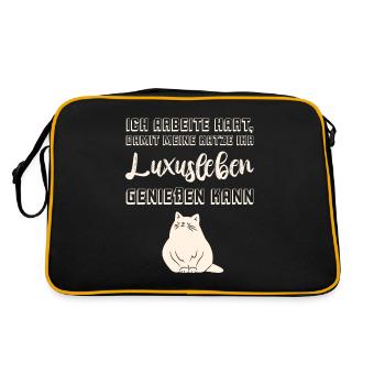 Ich arbeite hart damit meine Katze Luxusleben hat - Retro Tasche - Schwarz/Gold - Hinten