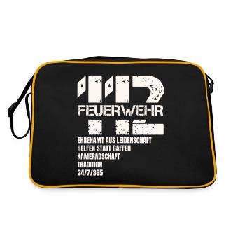 112 Feuerwehr Geschenk - Retro Tasche - Schwarz/Gold - Hinten