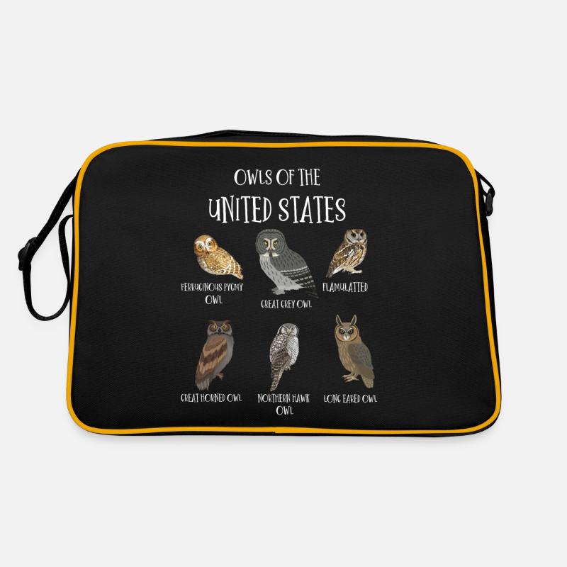 Eulenarten, Eulen & Kauze, Eule Fan - Retro Tasche - Schwarz/Gold