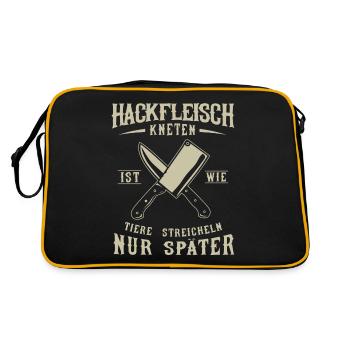 Fleischer und Metzger Geschenk, Hackfleisch - Retro Tasche - Schwarz/Gold - Hinten