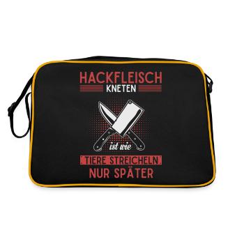 Fleischer und Metzger Geschenk, Hackfleisch - Retro Tasche - Schwarz/Gold - Hinten