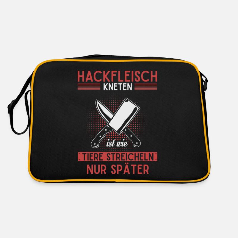Fleischer und Metzger Geschenk, Hackfleisch - Retro Tasche - Schwarz/Gold