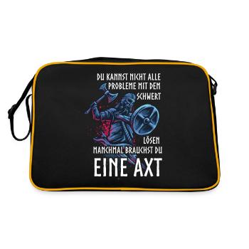 Wikinger, Probleme lösen mit einer Axt - Retro Tasche - Schwarz/Gold - Hinten