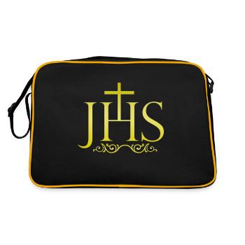 JHS Jesus Christus Christentum Gott Religion Kirche - Retro Tasche - Schwarz/Gold - Hinten