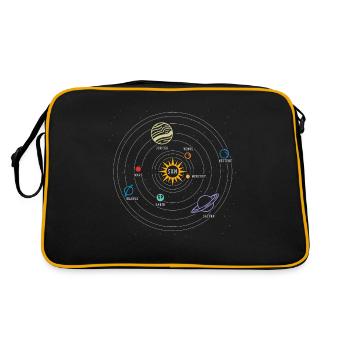 Sonnensystem, Planet, Planeten, Sonne, Erde - Retro Tasche - Schwarz/Gold - Hinten