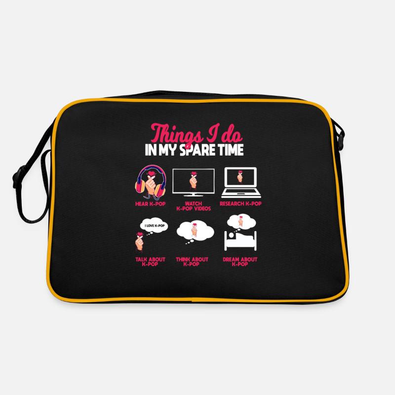 K Pop, Dinge, Die Ich In Meiner Freizeit Tue - Retro Tasche - Schwarz/Gold