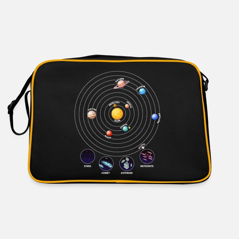 Sonnensystem, Planeten, Universum, Astrologie - Retro Tasche - Schwarz/Gold