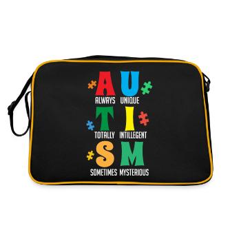 Autism, I Wear Blue, Autism Awareness - Retro Bag - black/gold - Back