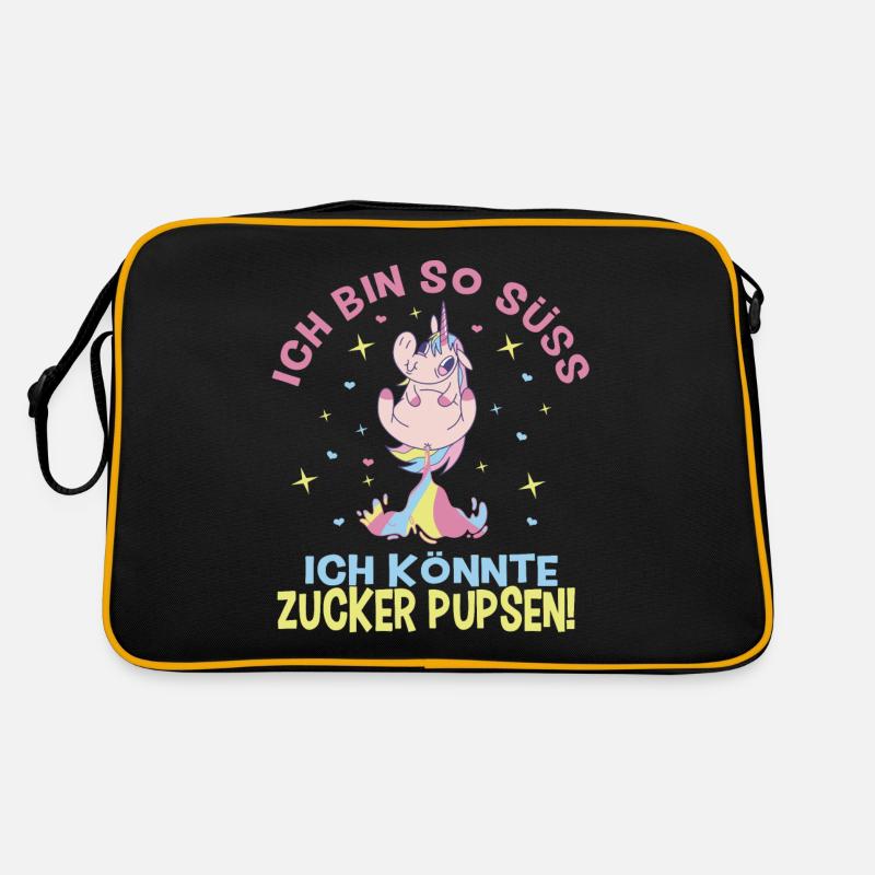 Einhorn, Lustiger Spruch Ich bin so süss - Retro Tasche - Schwarz/Gold