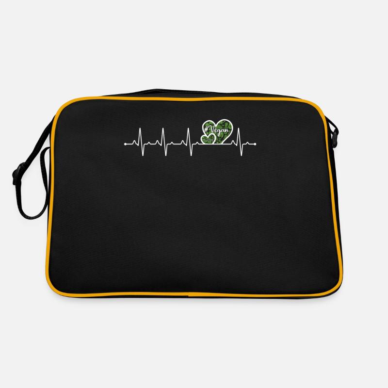 Vegan mit Herz Herzschlag - Retro Tasche - Schwarz/Gold
