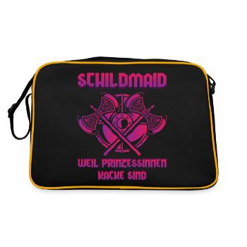 Schildmaid, Vikinger Frau, Vikinger, Nordfrau - Retro Tasche - Schwarz/Gold - Hinten