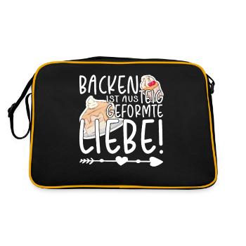 Backen ist aus Teig geformte Liebe, Bäcker - Retro Tasche - Schwarz/Gold - Hinten