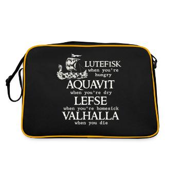 Skandinavischer Poe, Wikinger, Lutefisk - Retro Tasche - Schwarz/Gold - Hinten