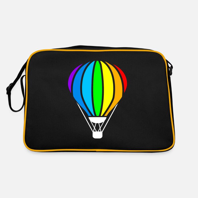 Heißluftballon, Fliegen Eines Heißluftballons - Retro Tasche - Schwarz/Gold