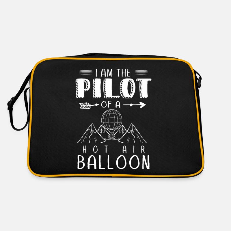Heißluftballon, Fliegen Eines Heißluftballons - Retro Tasche - Schwarz/Gold