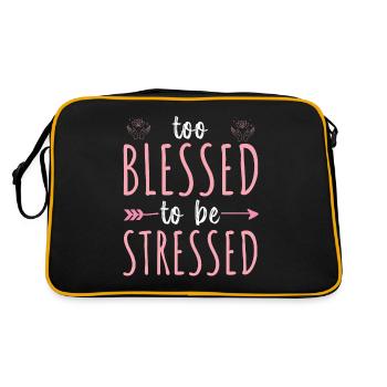 Zu gesegnet, um gestresst zu sein, lustiges Yoga-Zen - Retro Tasche - Schwarz/Gold - Hinten