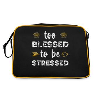 Zu gesegnet, um gestresst zu sein, lustiges Yoga-Zen - Retro Tasche - Schwarz/Gold - Hinten