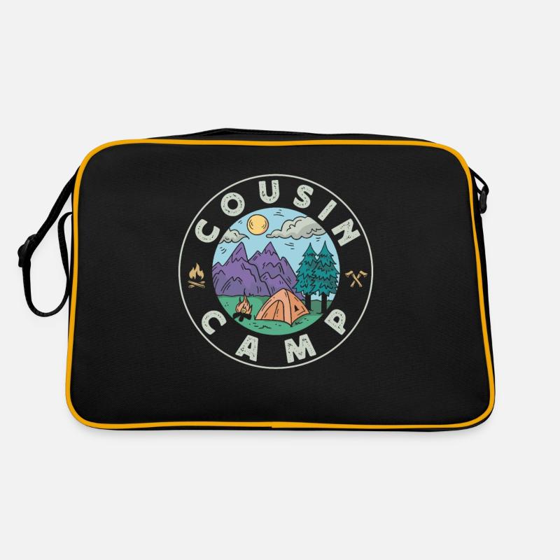 Cousin Camp, Camping Im Freien - Retro Tasche - Schwarz/Gold