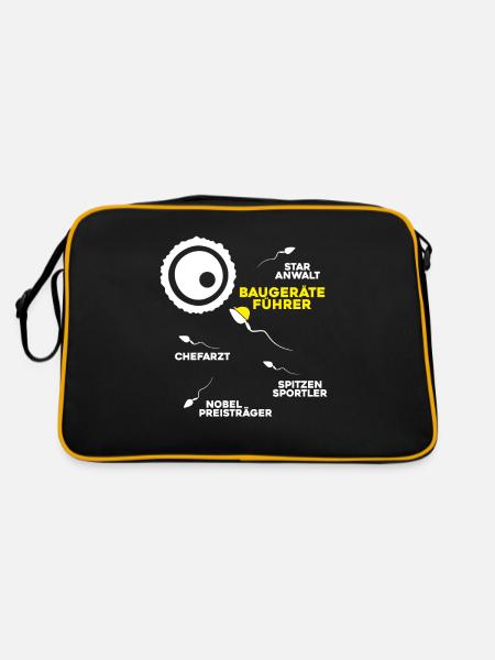 Baugeräteführer Kranführer Baggerfahrer Baugeräte - Retro Tasche - Schwarz/Gold - Hinten