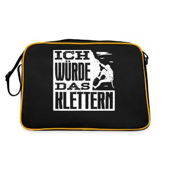 Kletterer, Einen Berg Besteigen, Boulder - Retro Tasche - Schwarz/Gold - Hinten