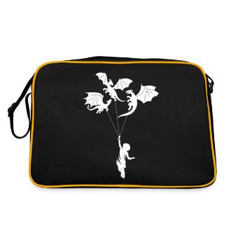 Lustiger Trendiger Kleiner Junge Mit Drachen - Retro Tasche - Schwarz/Gold - Hinten