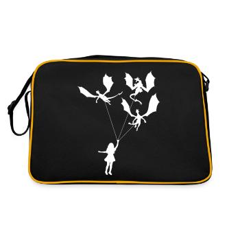 Lustiges Trendiges Kleines Mädchen Mit Drachen - Retro Tasche - Schwarz/Gold - Hinten