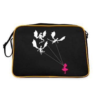 Lustiges Trendiges Kleines Mädchen Mit Drachen - Retro Tasche - Schwarz/Gold - Hinten