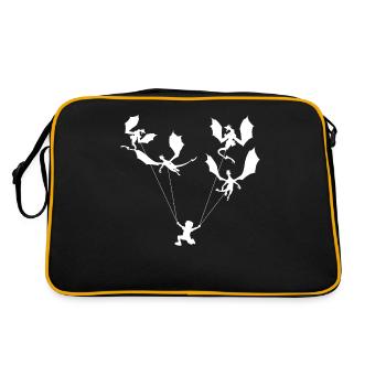Lustiger Trendiger Kleiner Junge Mit Drachen - Retro Tasche - Schwarz/Gold - Hinten