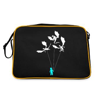 Lustiger Trendiger Kleiner Junge Mit Drachen - Retro Tasche - Schwarz/Gold - Hinten