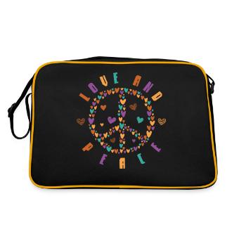 Frieden Und Liebe, Hippie -Stil - Retro Tasche - Schwarz/Gold - Hinten